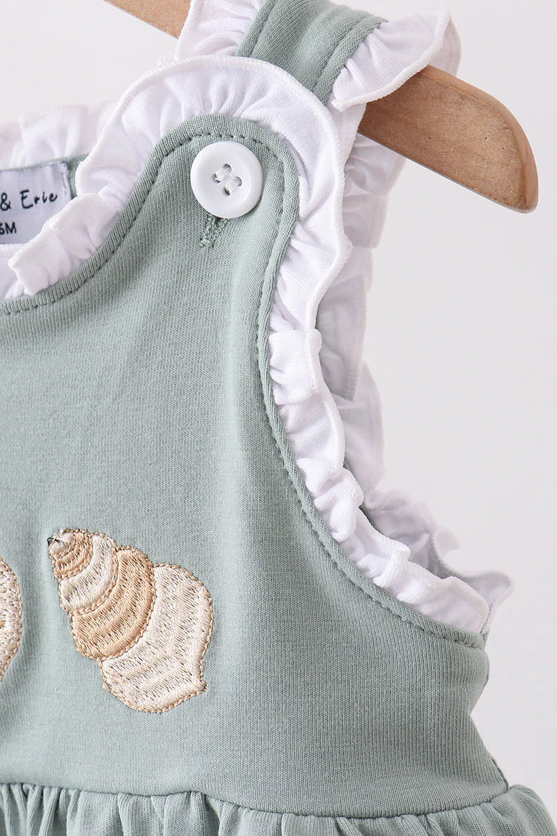 Sage starfish shell embroidery bloomer set