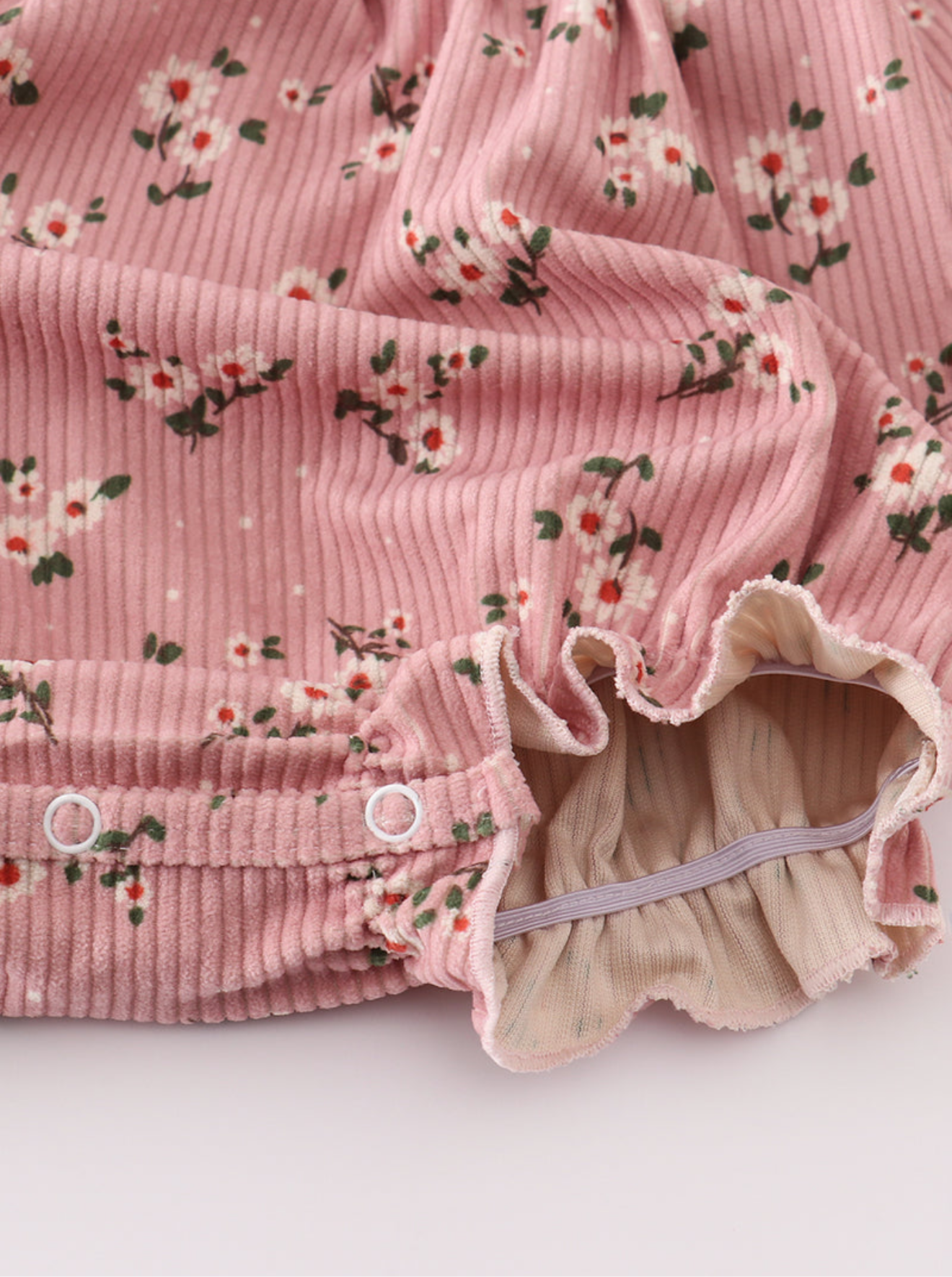 Floral corduroy lace ruffle girl bubble