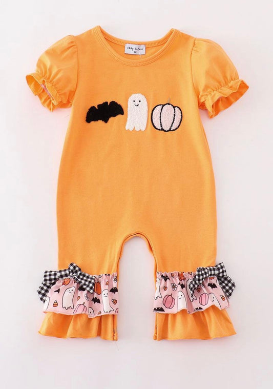 Orange Halloween ghost pumpkin girl romper
