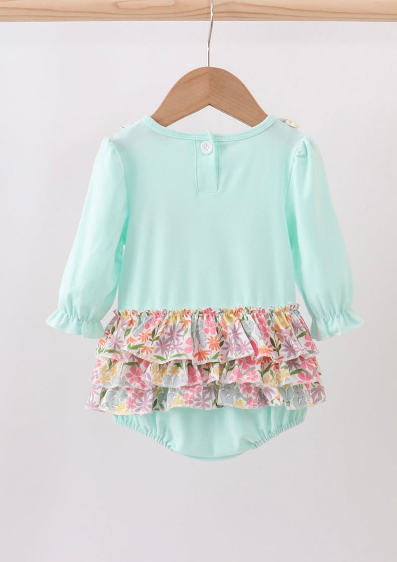 Blue bow floral appliqué ruffle bubble