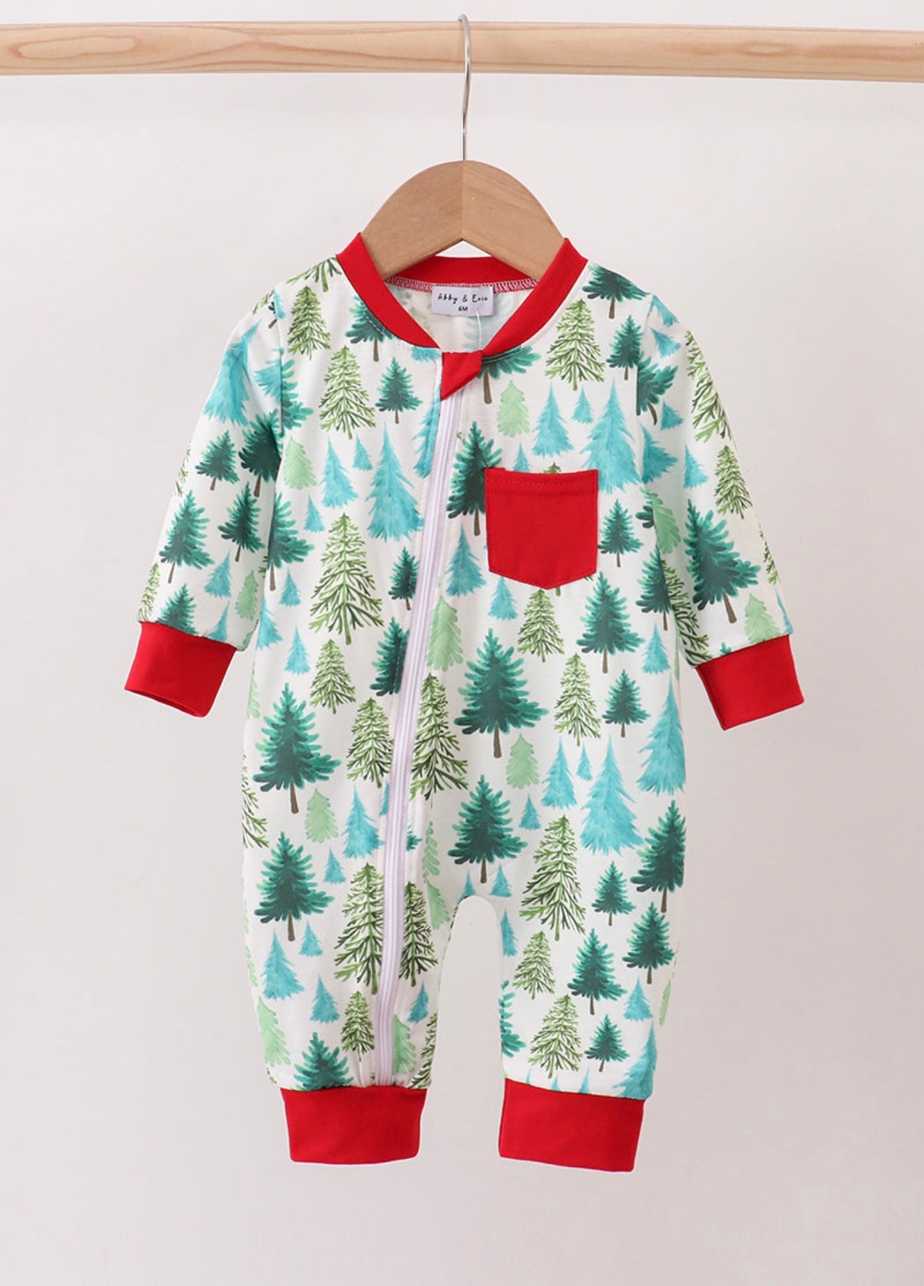 Green Christmas Tree Print Boy Romper