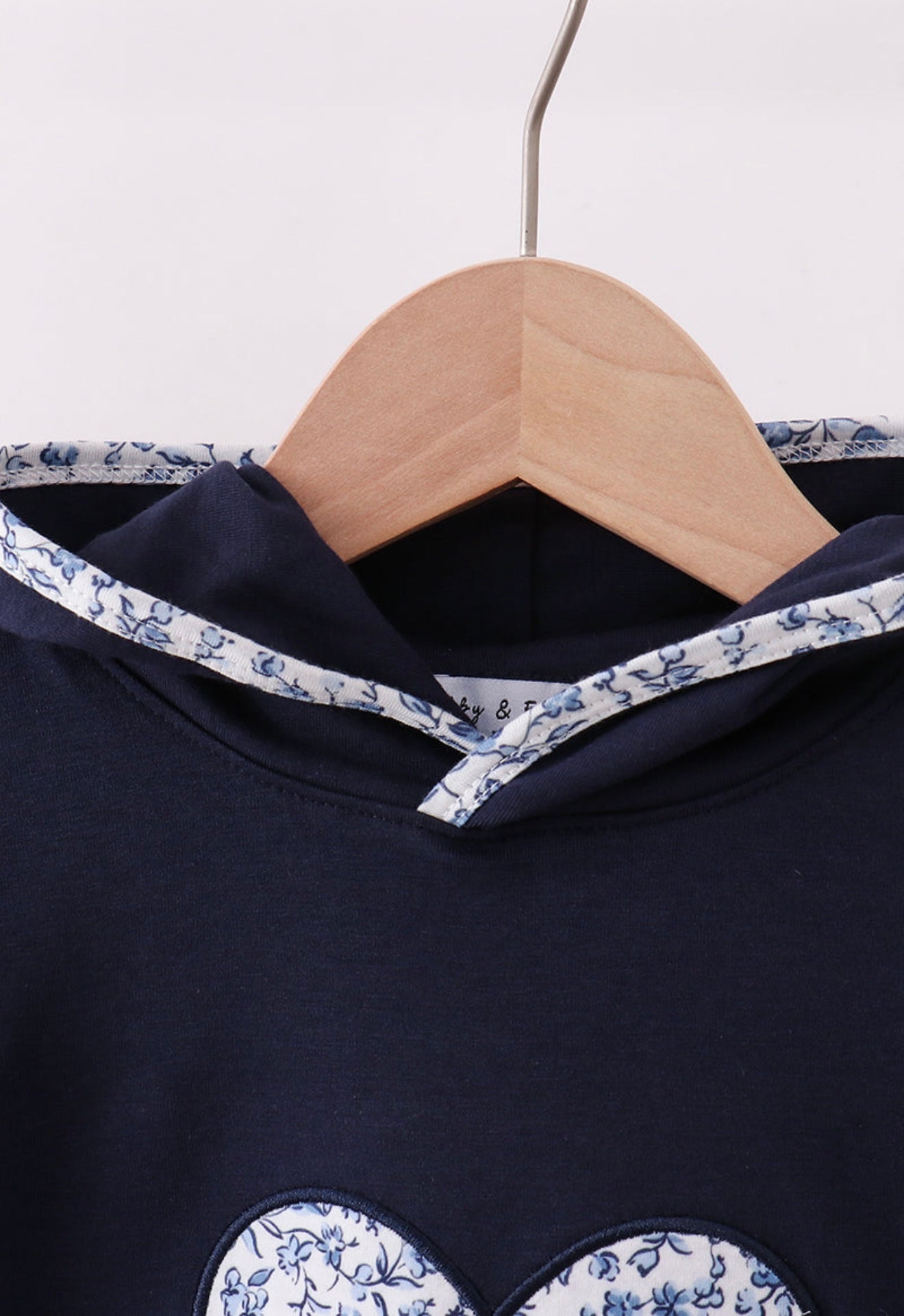Navy heart floral appliqué hoodie