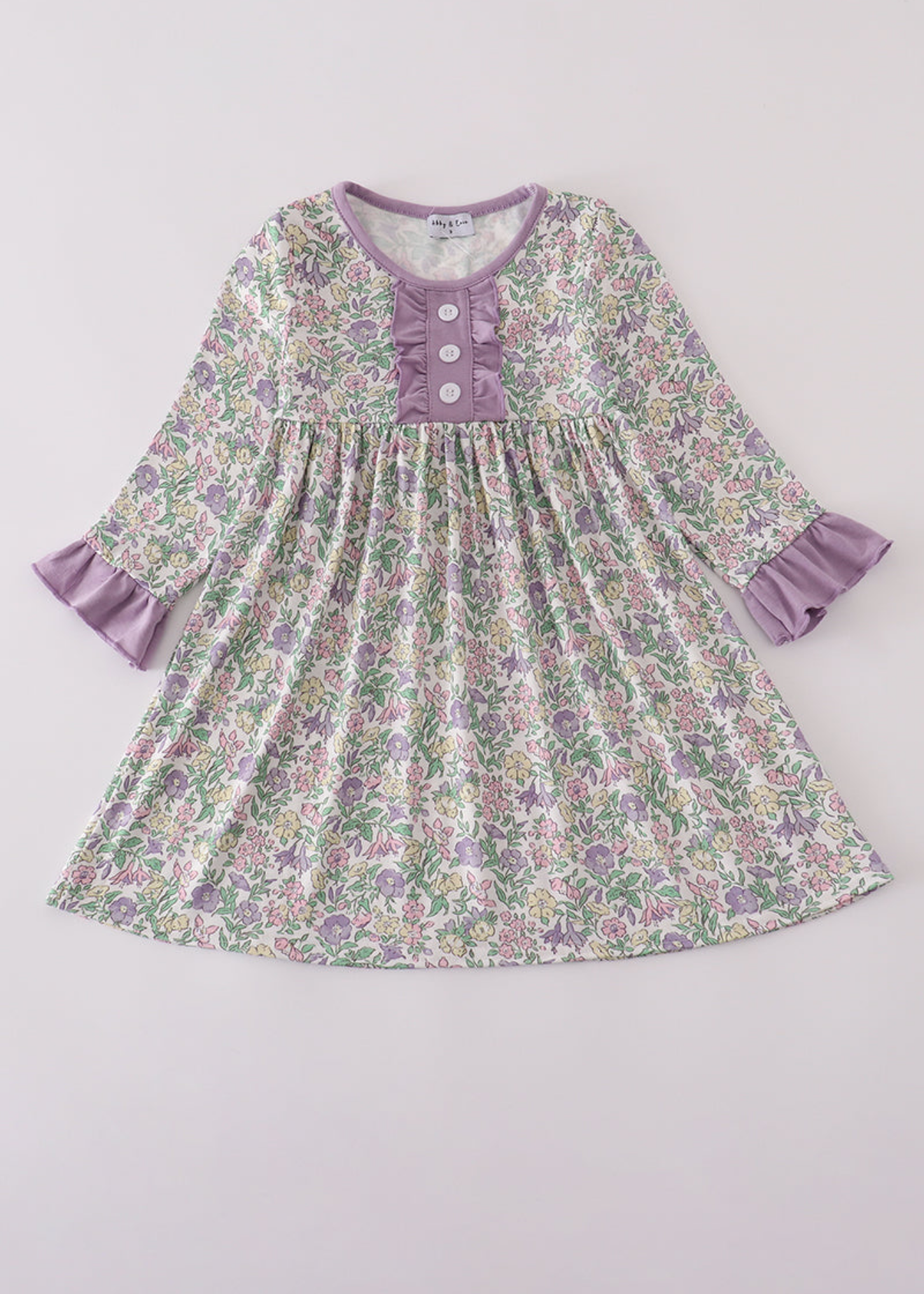 Purple floral print ruffle dress