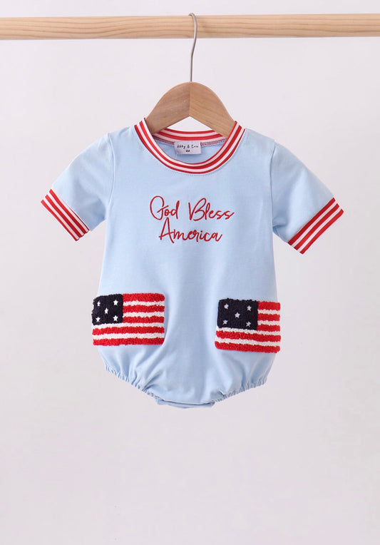 Blue God Bless America flag french knot bubble