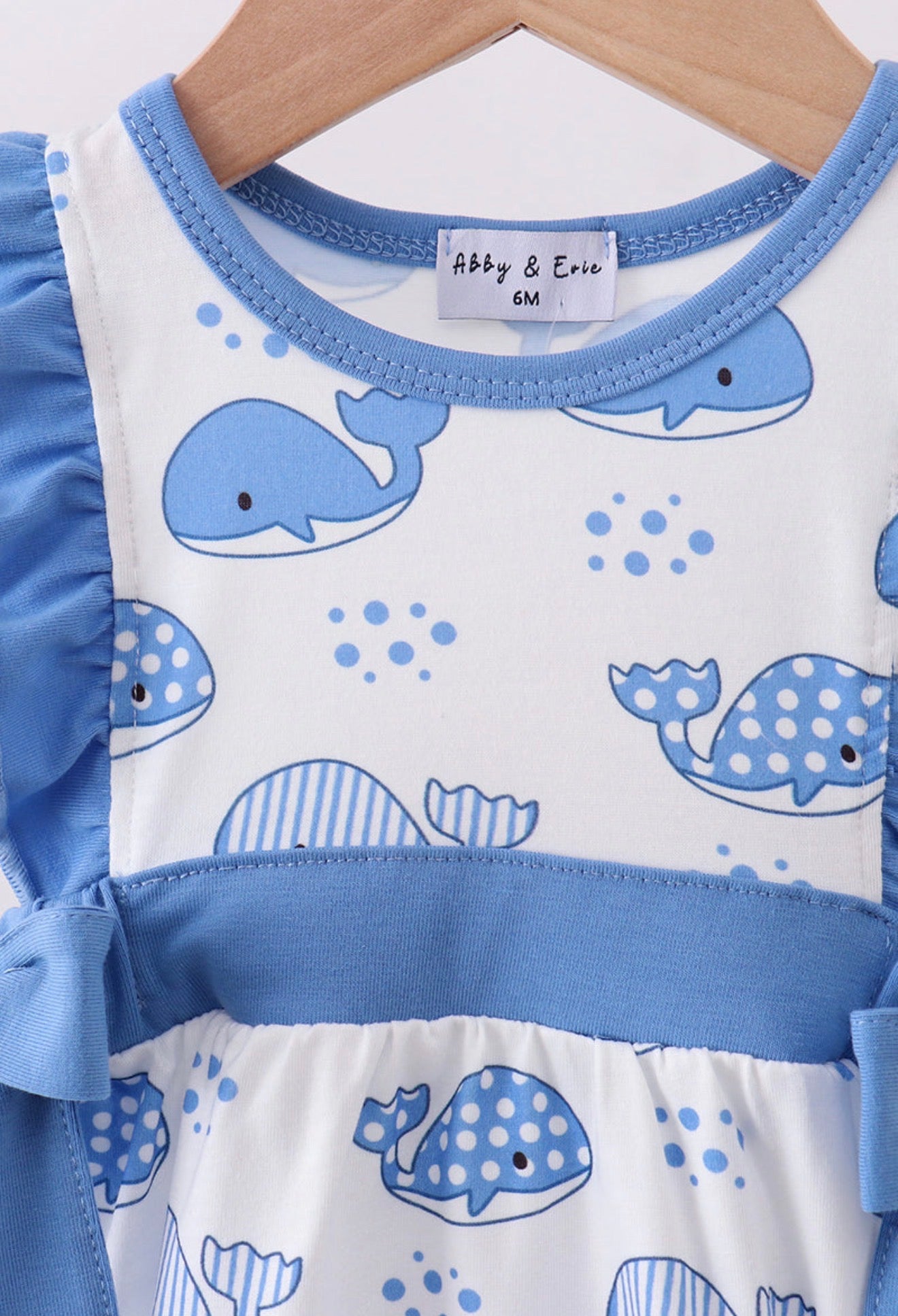 Blue whale print ruffle bubble