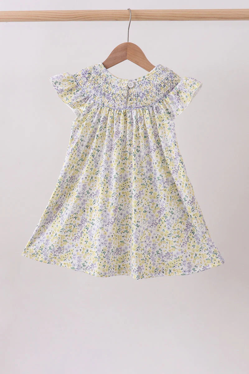Golden meadow floral smocked ruffle dress