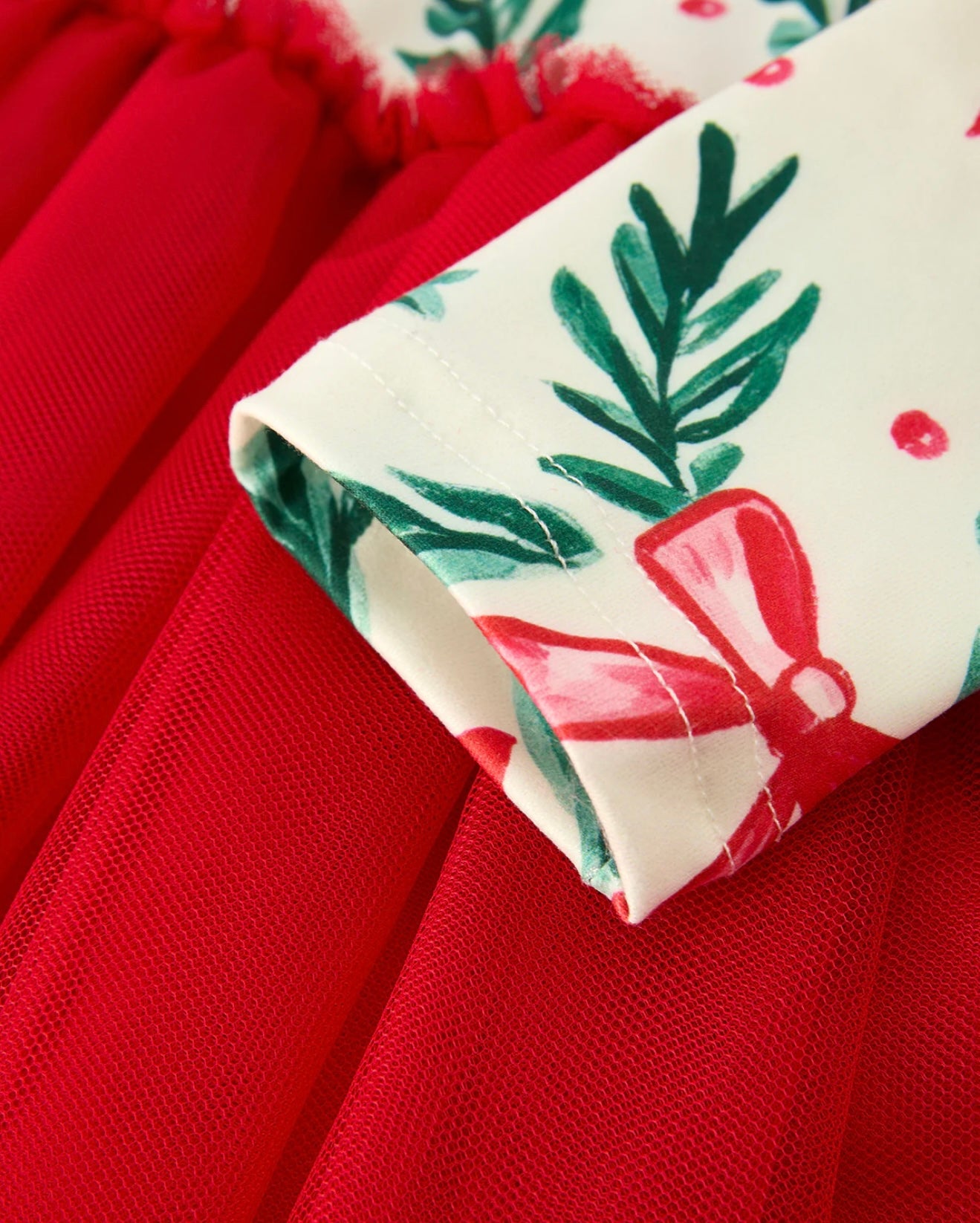 Red Tulle Skirt Christmas Tutu Dress and Holly Print