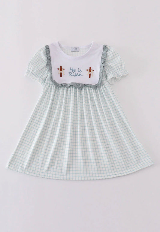 Blue He is Risen embroidery dress