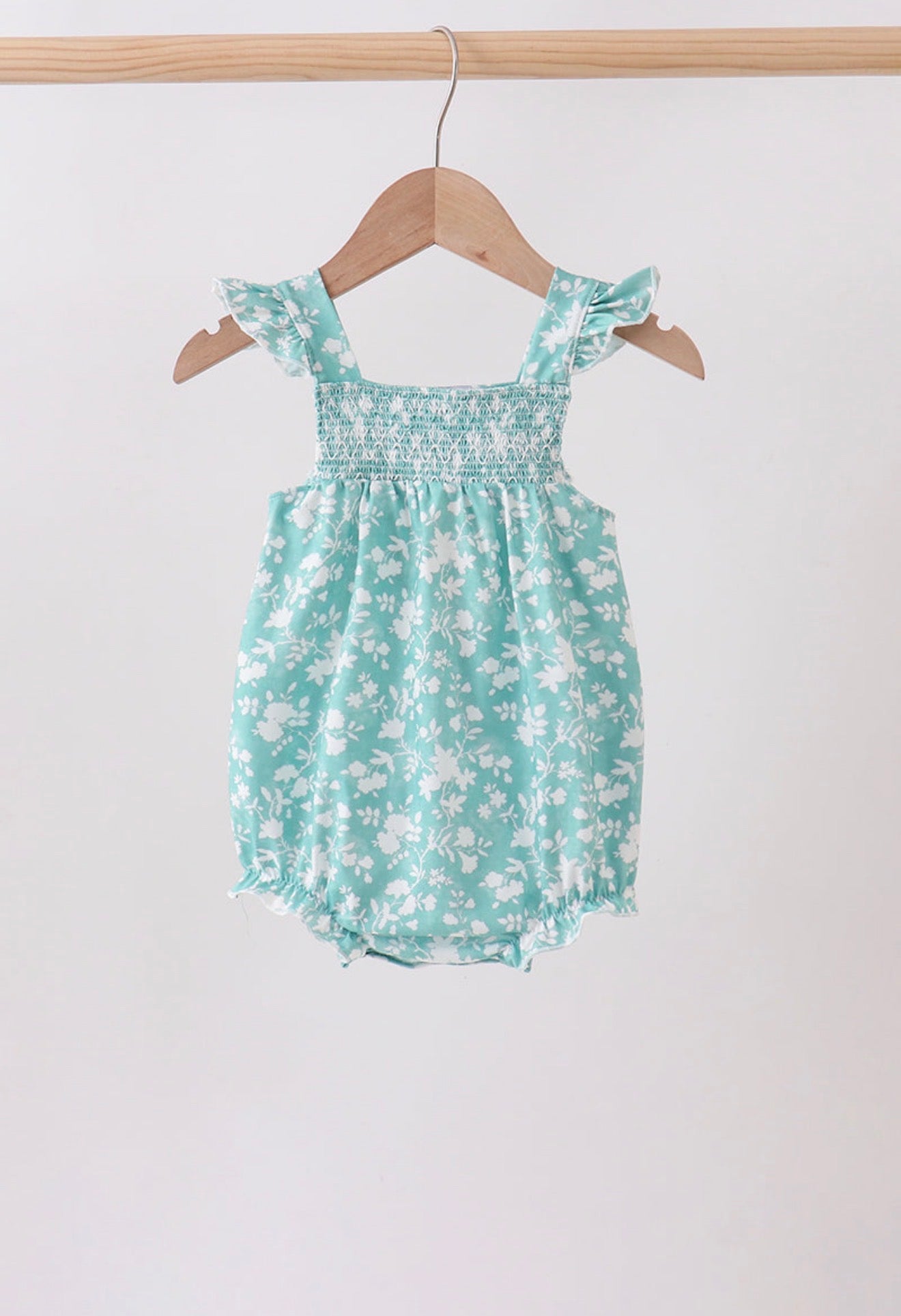 Sage floral smocked floral bubble