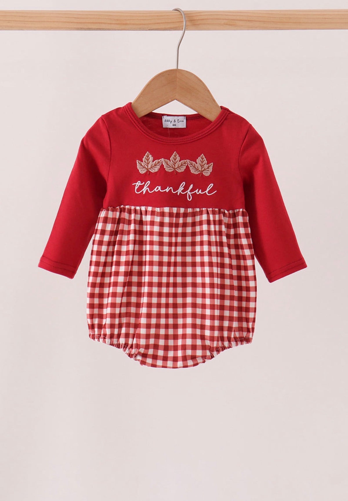 Maroon thankful leaves embroidey gingham bubble