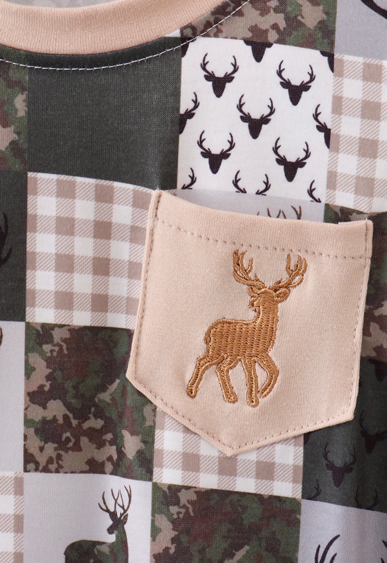 Green hunting deer embroidery checkered bubble