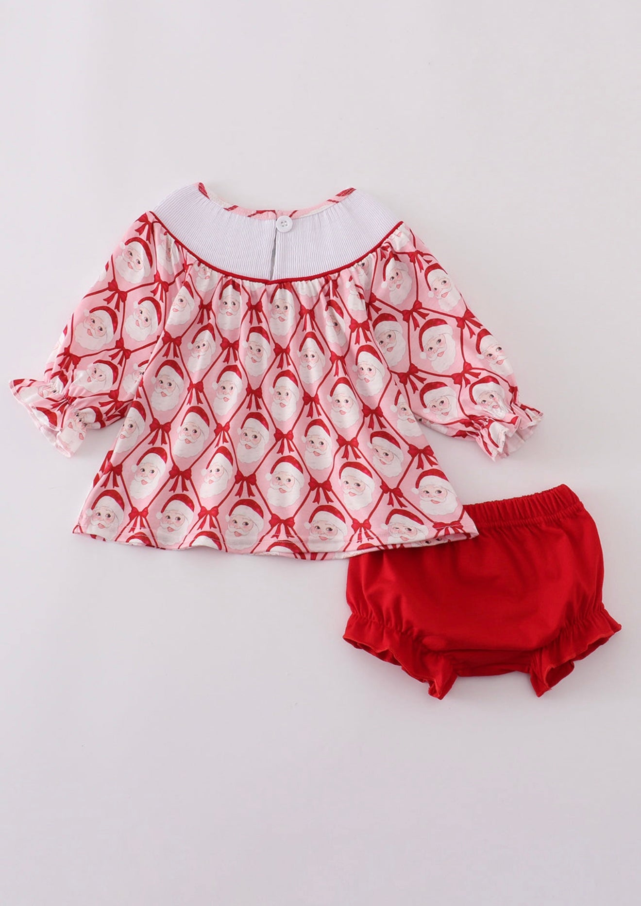 Red Santa Claus Smocked Bloomer Set ￼