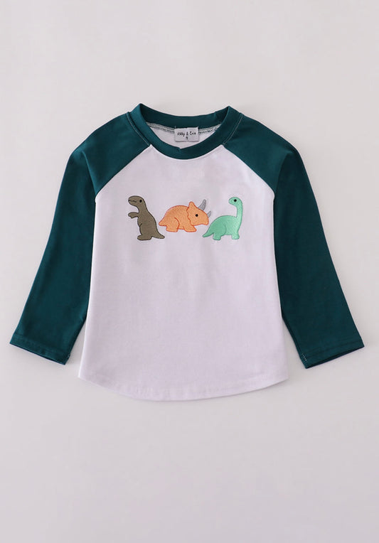 Blue dinosaur embroidery top
