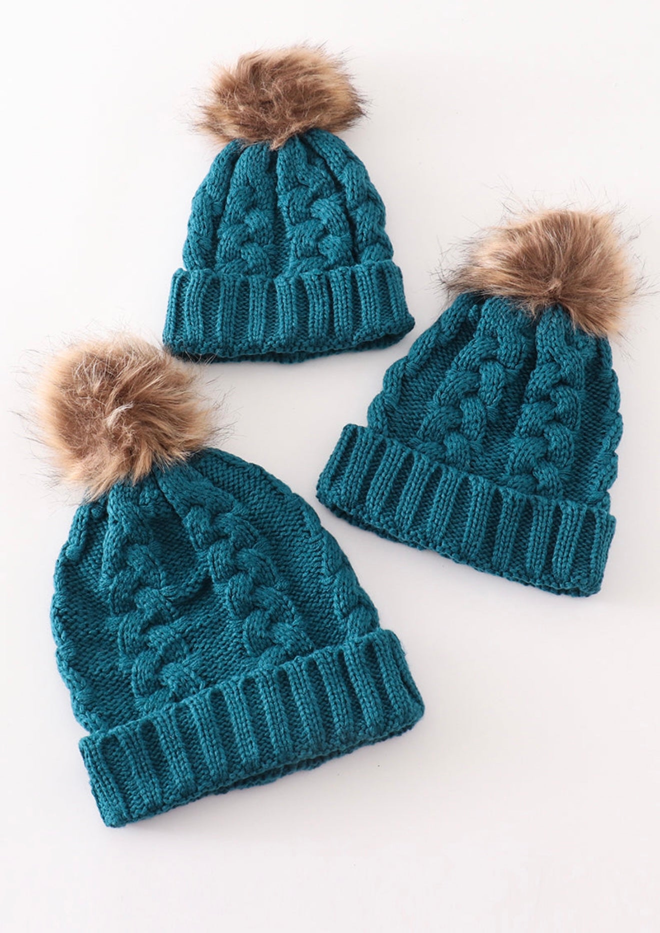 Baby, Kid, and Adult Pompom Cable Beanie