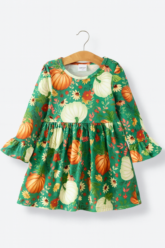 Thanksgiving Day Fall Girl’s Pumpkin Print Dress