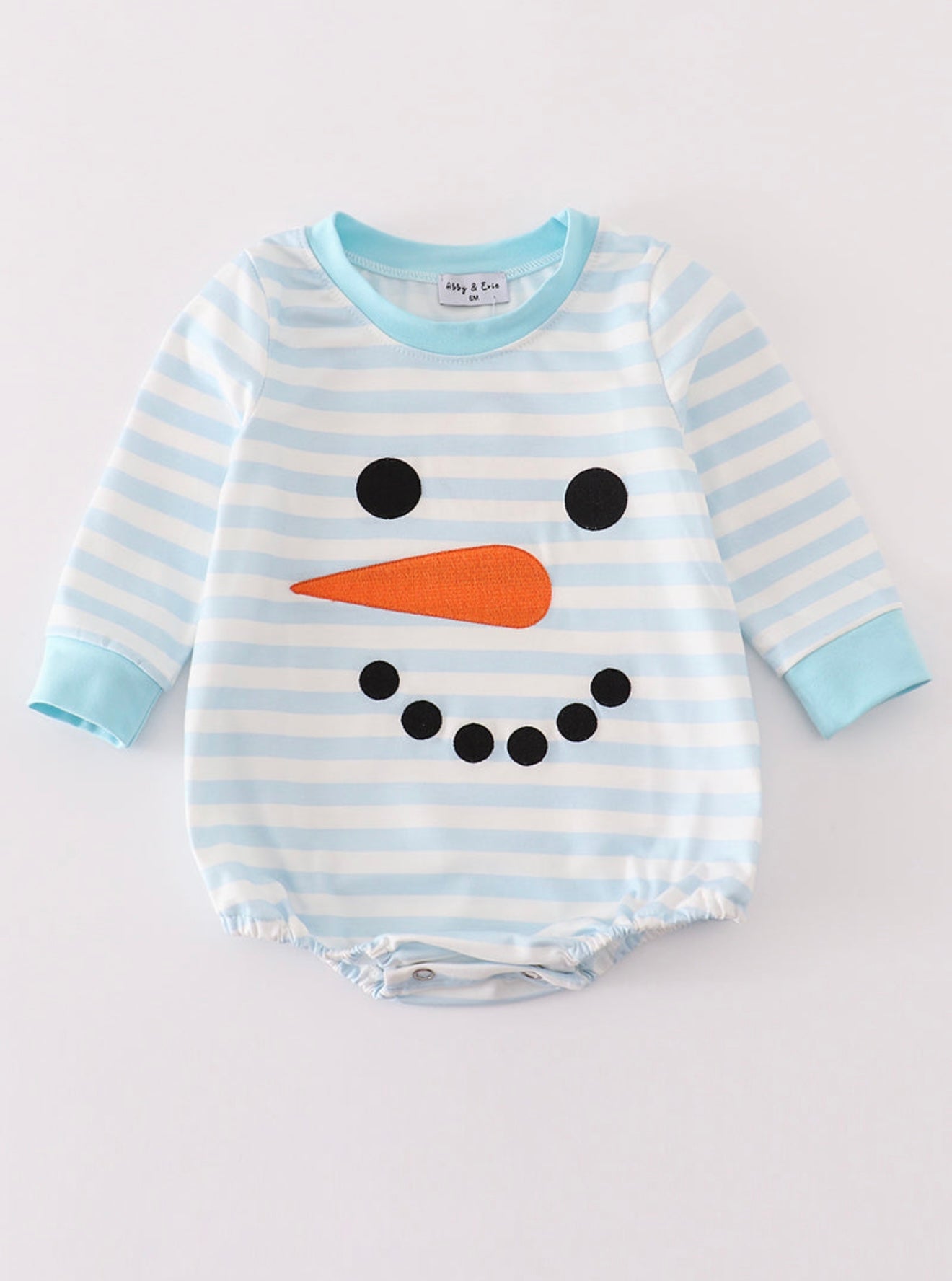 Blue Snowman Embroidery Striped Boy Bubble￼