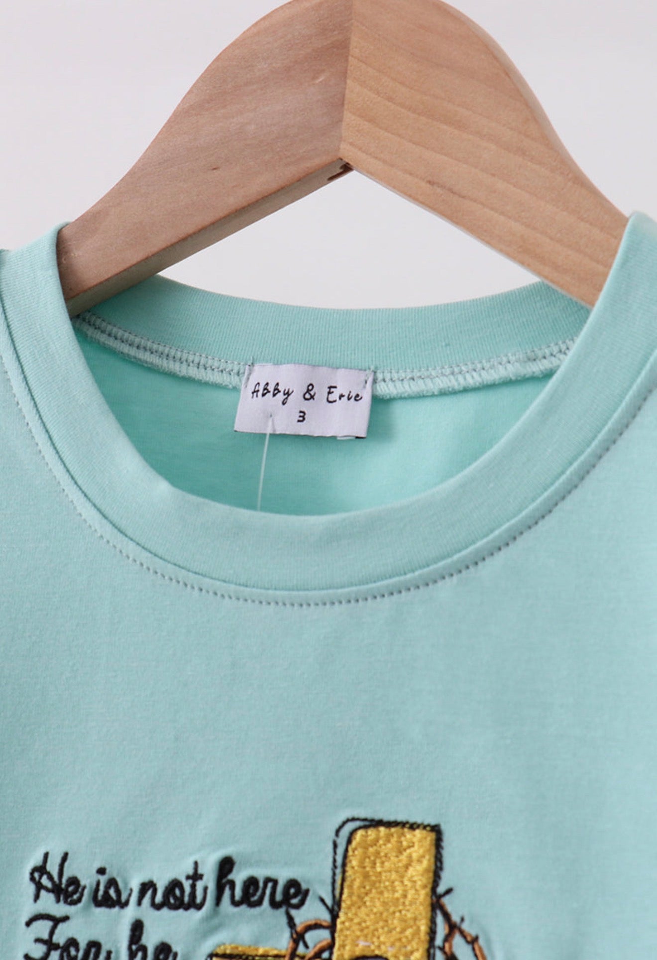 Blue He is risen boy’s embroidery top