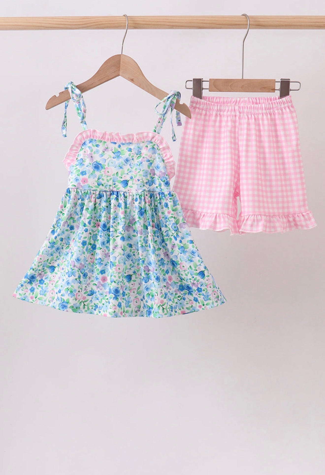 Blue floral ruffle shorts set