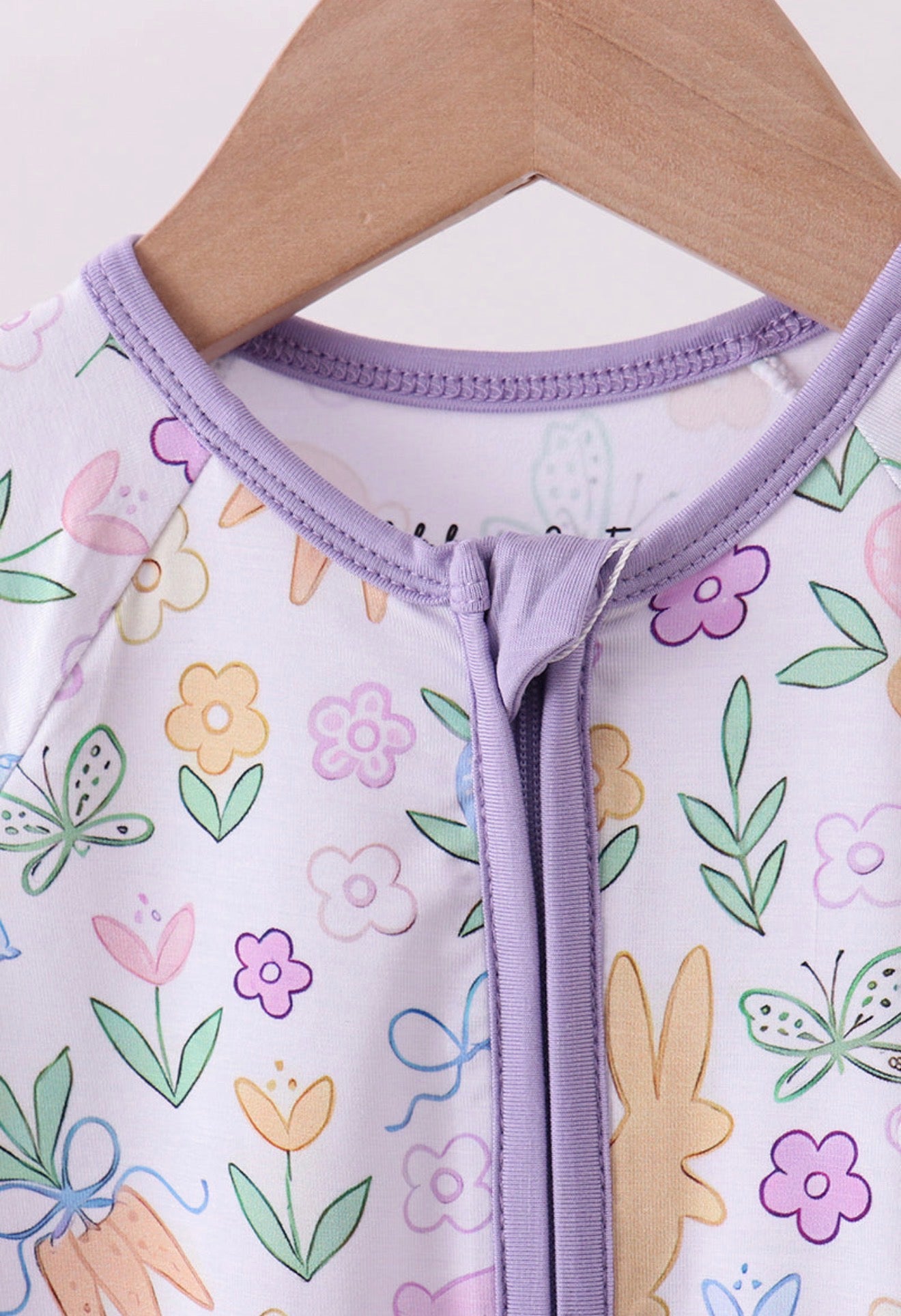 Purple floral print bamboo girl’s romper