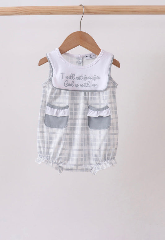 Blue Faith Quote Embroidered Ruffle Bubble
