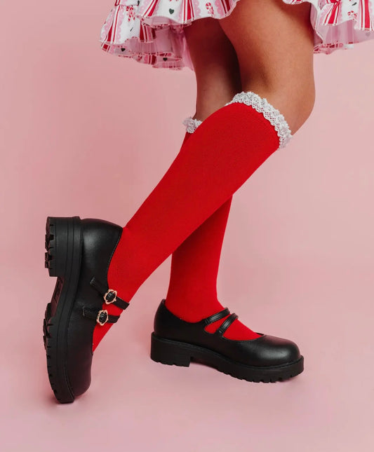 Santa Baby Lace Top Knee High Socks