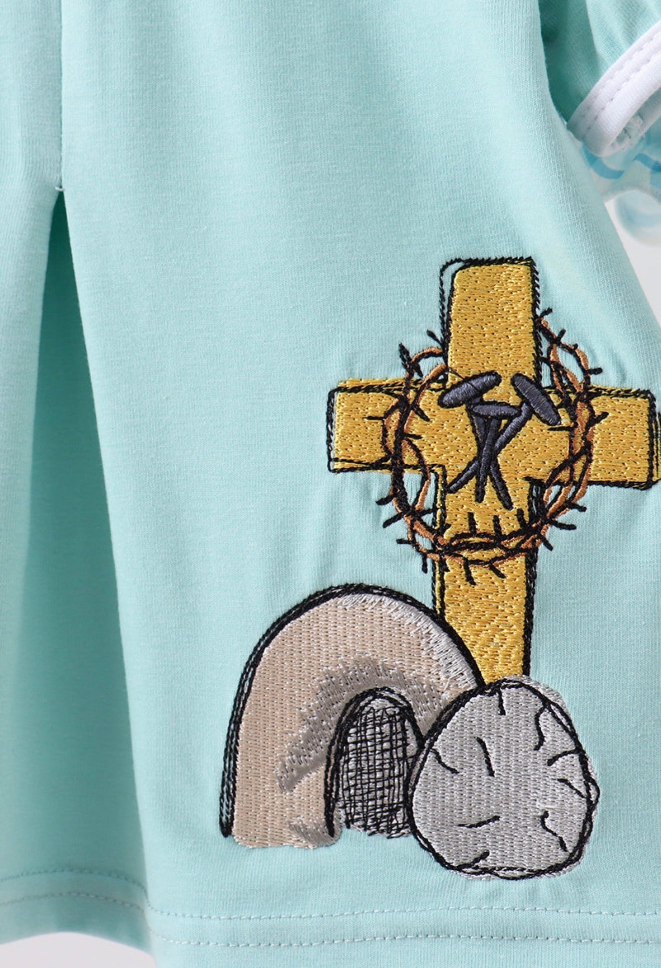 Blue He is risen girl’s embroidery bloomer set