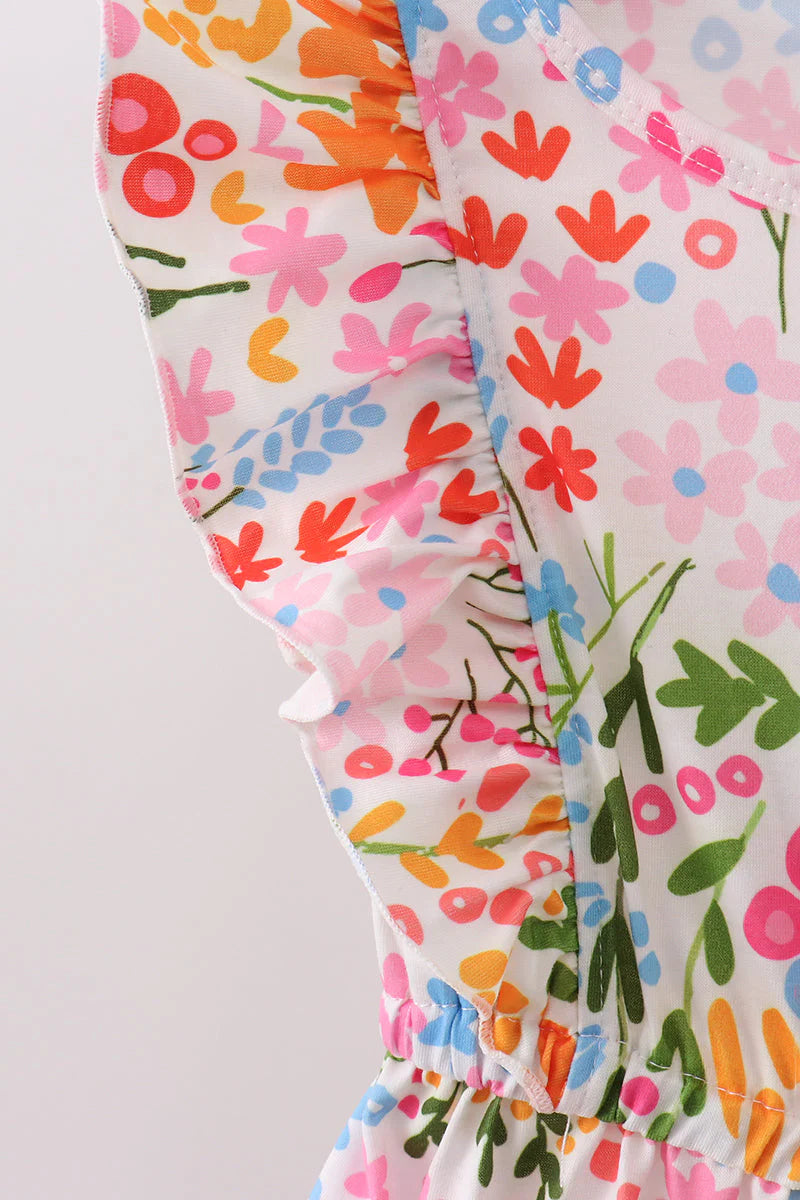 Summer floral print ruffle jumpsuit