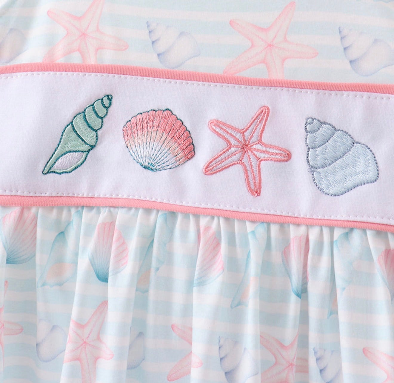 Pink shell starfish embroidery bow bubble