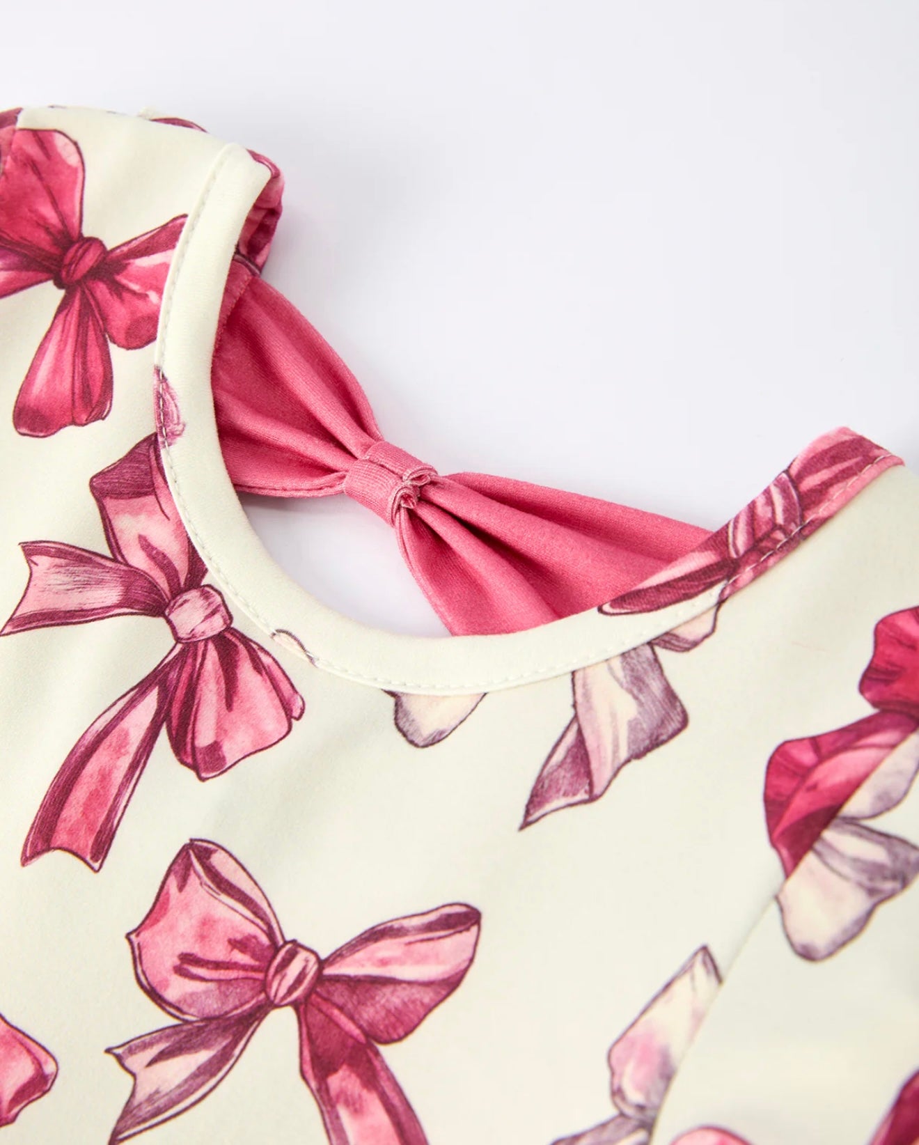 Girls Long Sleeve Dress with Pink Bow Print and Ruffle Hem