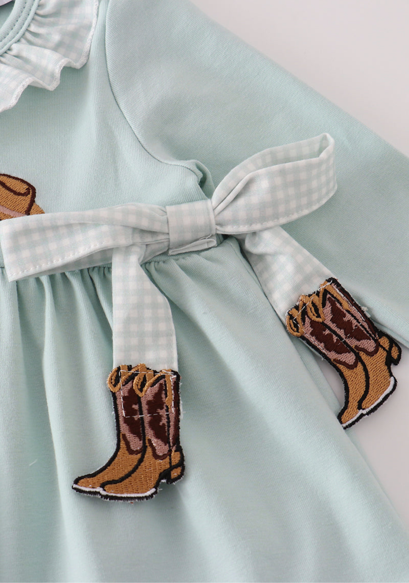 Blue boots embroidery ruffle bloomer set ￼