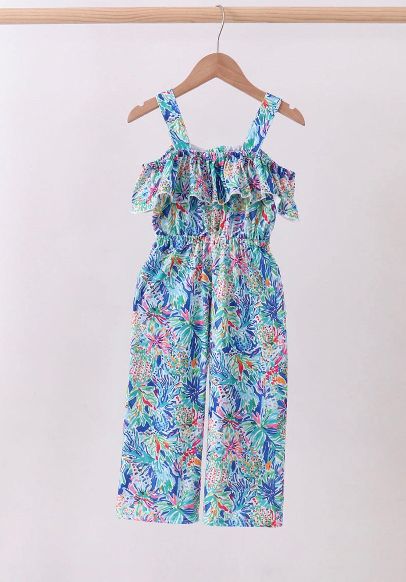 Blue floral print jumpsuit