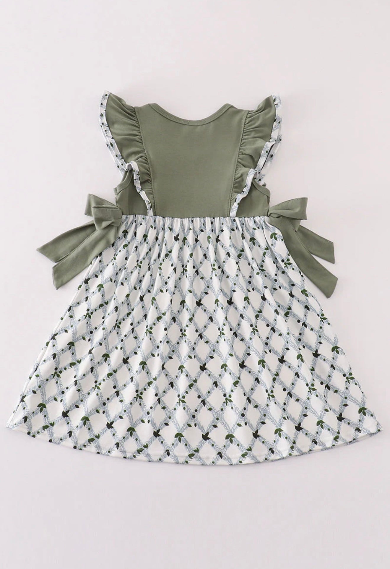 Sage Christmas Tree Embroidery Girl Dress