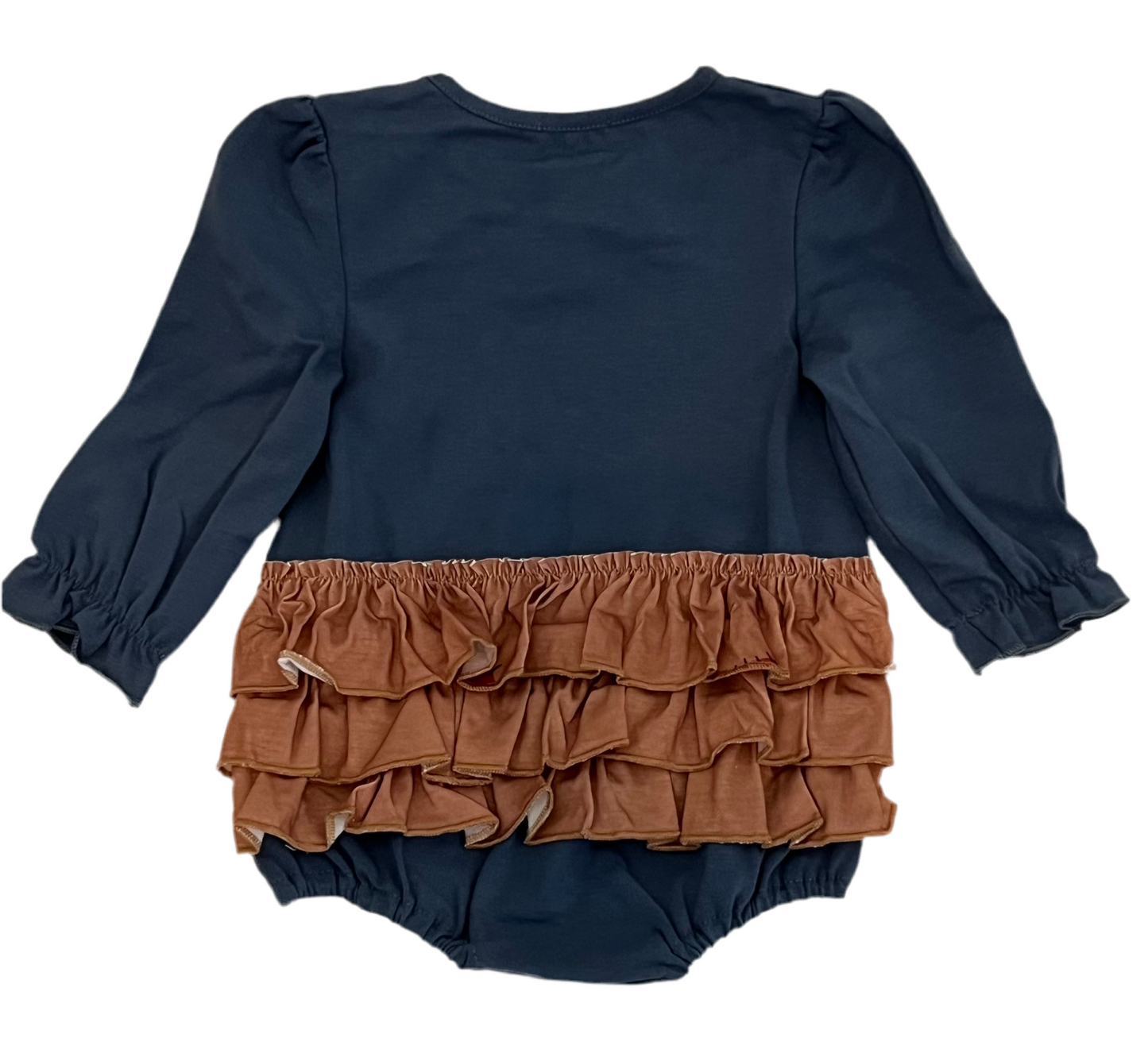 Navy scarecrow appliqué girl ruffle bubble