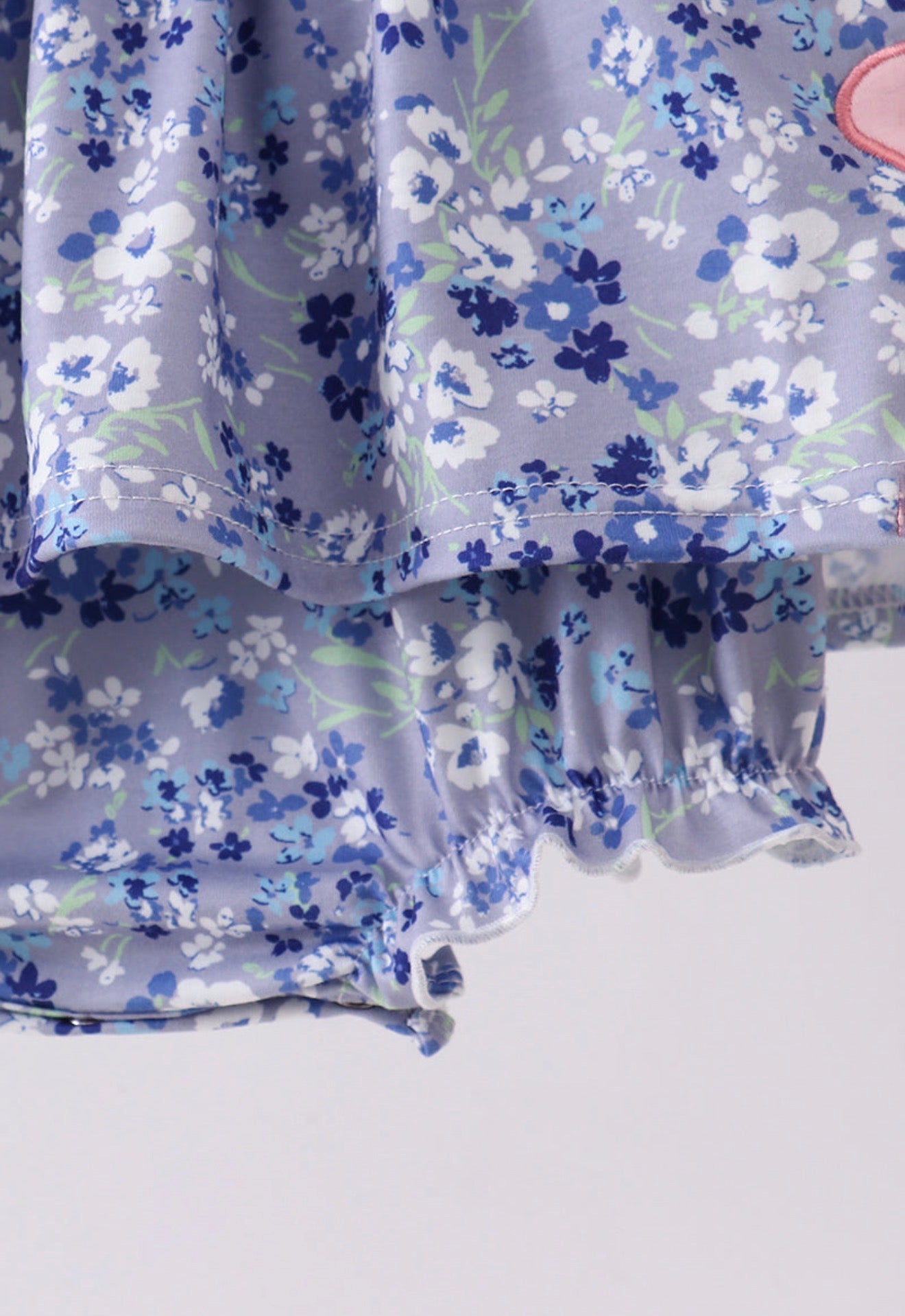 Blue floral bow ruffle bubble