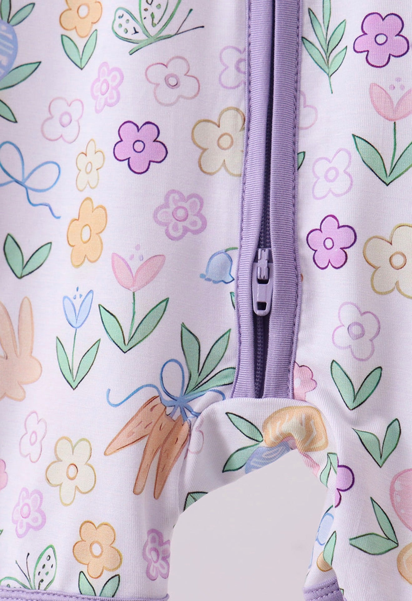 Purple floral print bamboo girl’s romper
