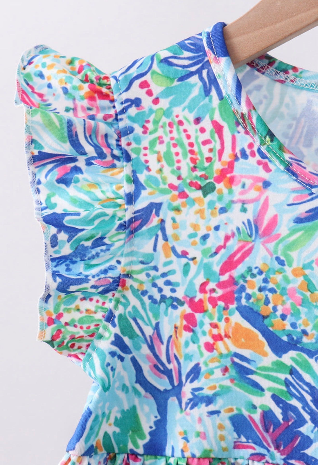 Blue floral print ruffle shorts set