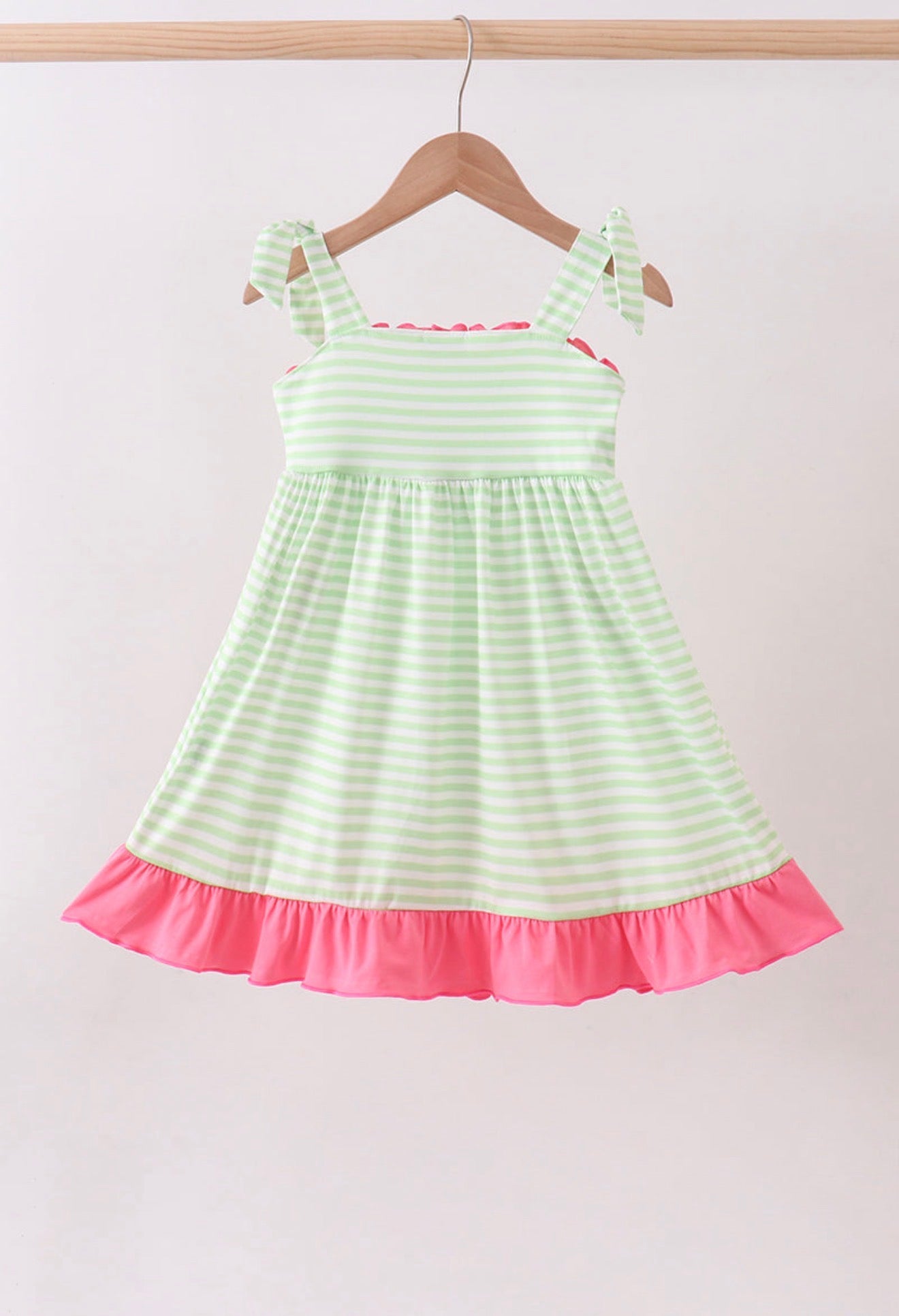 Green watermelon appliqué ruffle dress