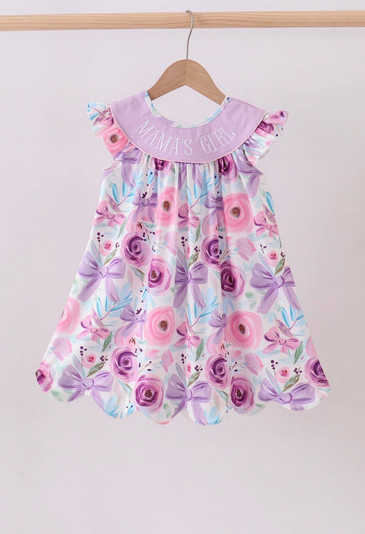 Purple MAMA’S GIRL floral embroidery dress
