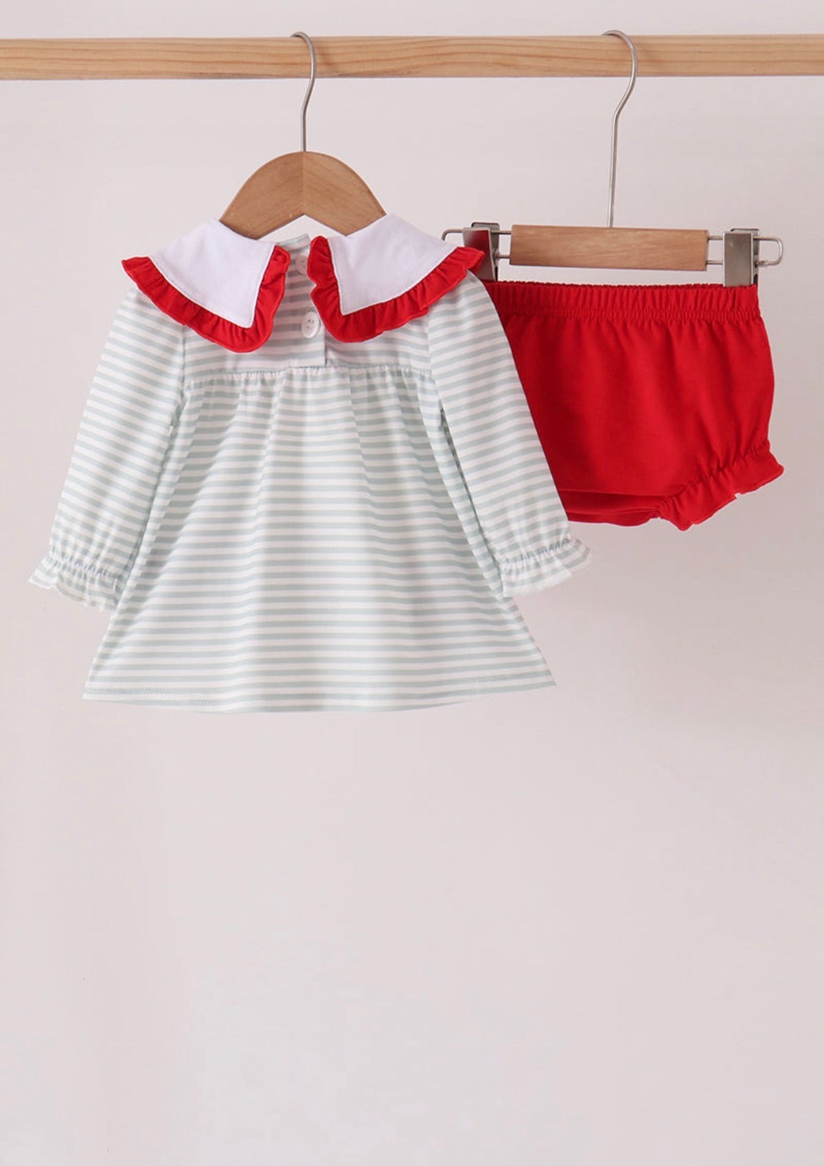 Sage santa applique stripe bloomer set