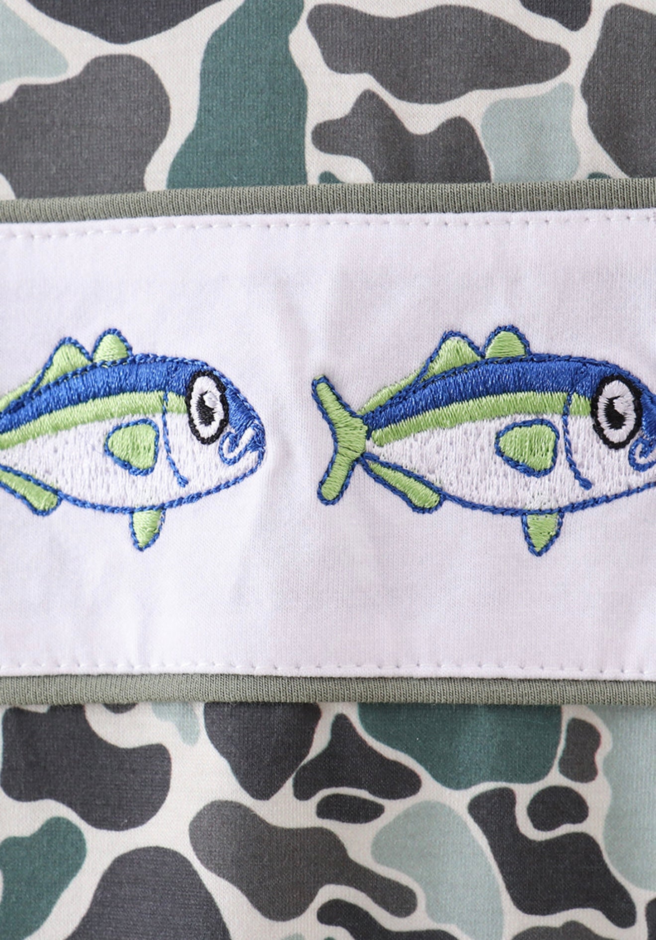 Camouflage fish embroidery top