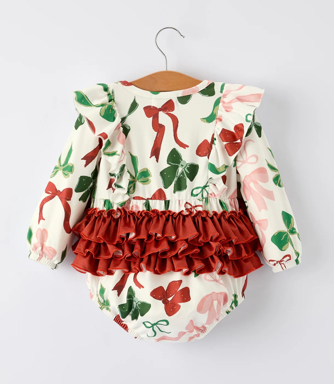 Holiday Print Christmas Baby Girl Romper with Bows
