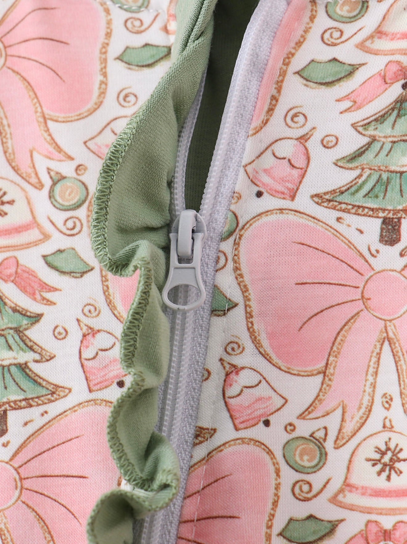 Green Christmas tree “Mama’s Girl” embroidery zipper romper