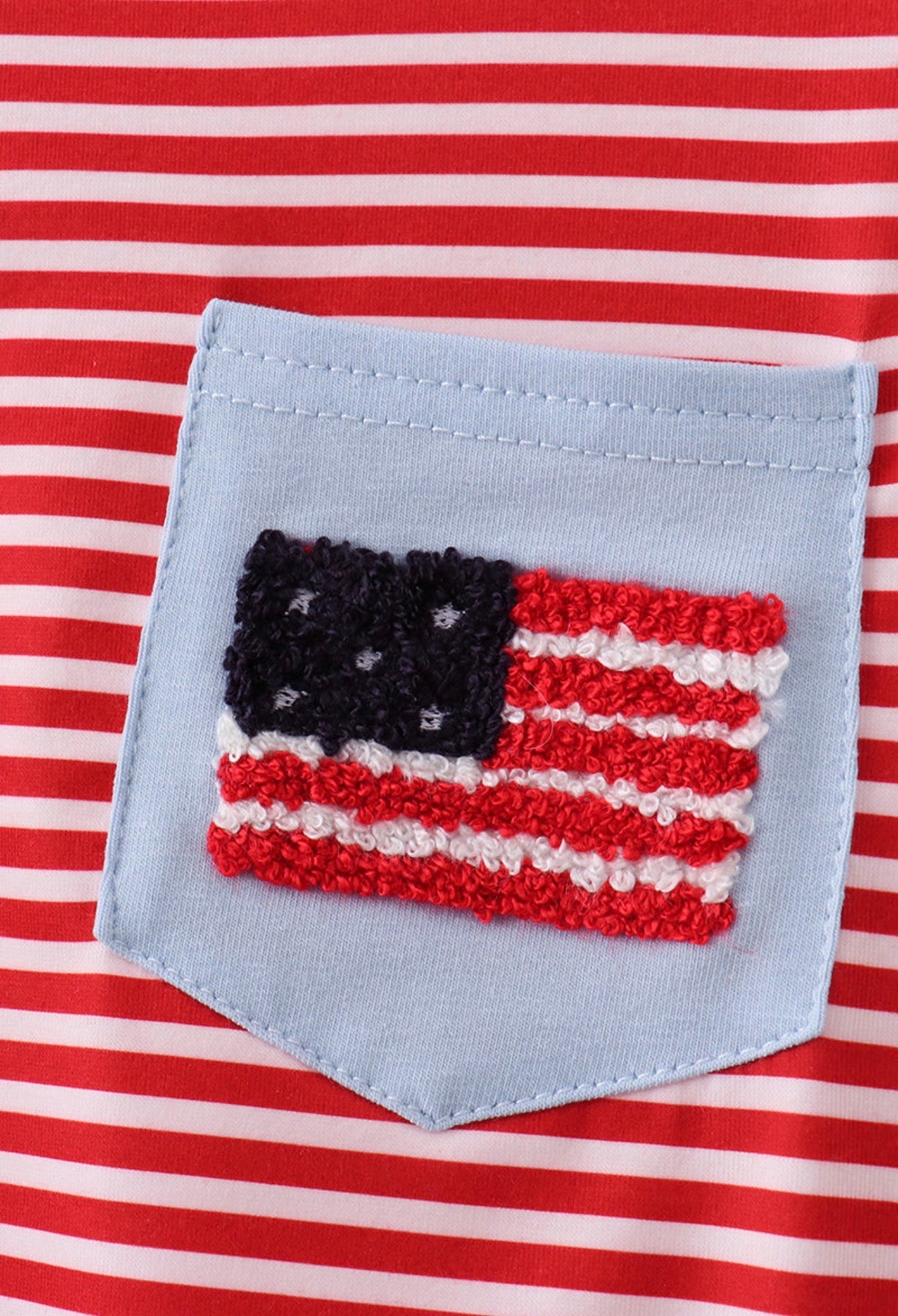 Red stripe flag french knot top
