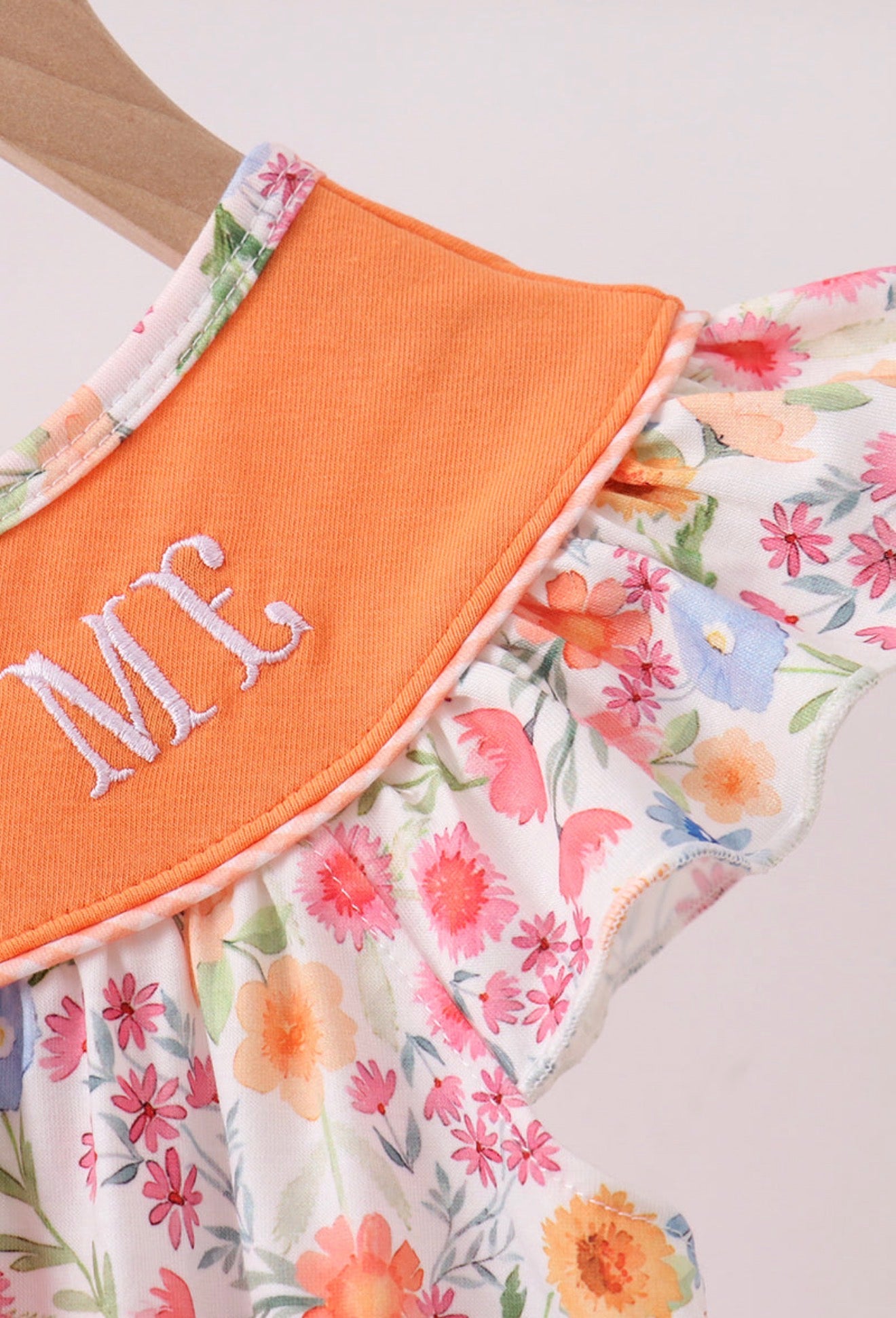 Coral Jesus Loves Me embroidered floral ruffle dress