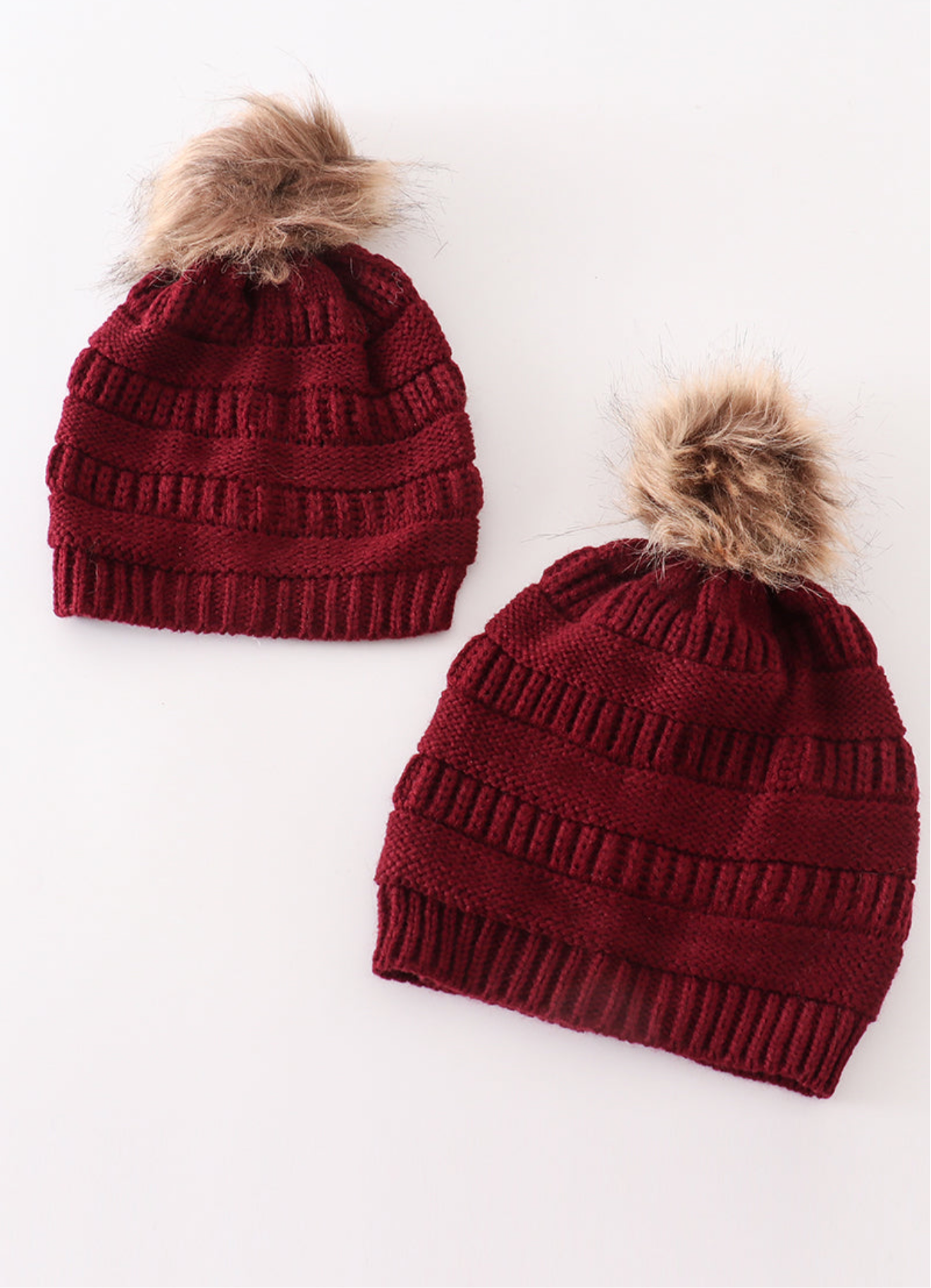 Kids and Adult Pompom Cable Beanie
