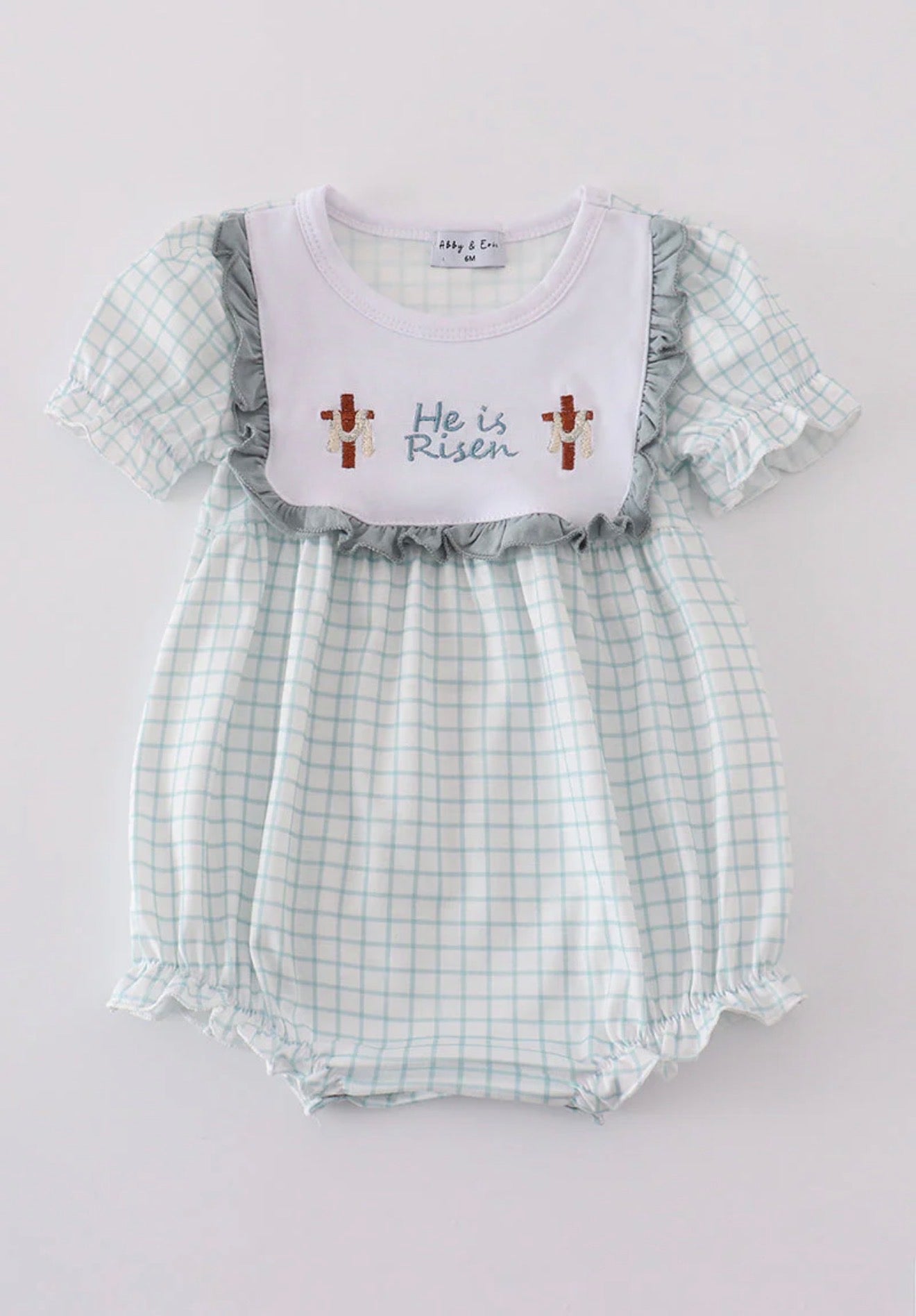 Blue He is Risen embroidery bubble