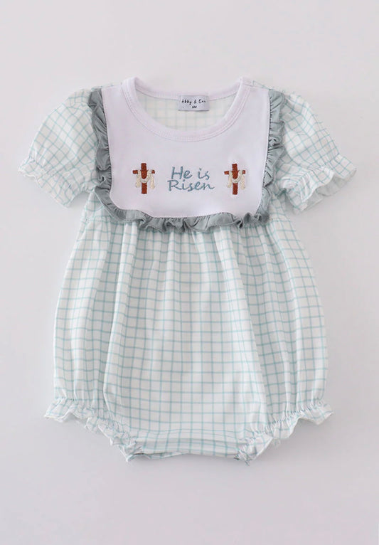 Blue He is Risen embroidery bubble