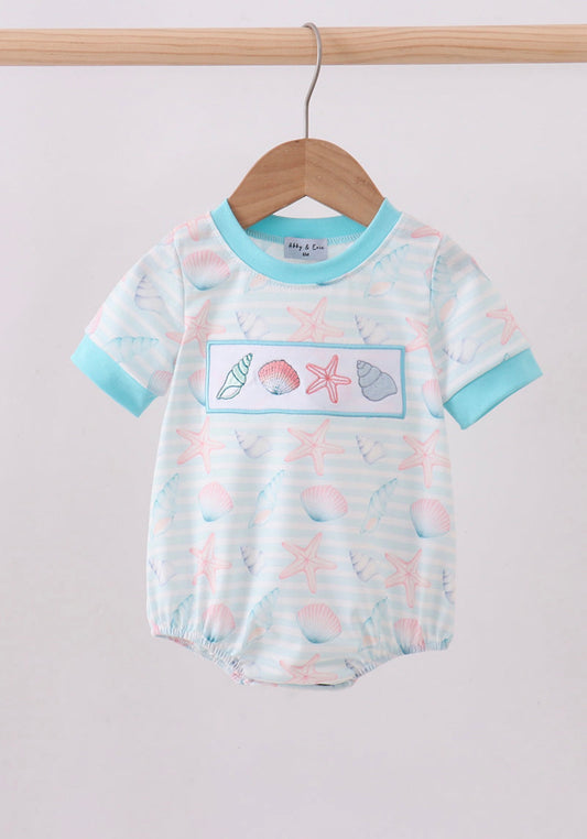 Blue shell starfish embroidery bubble