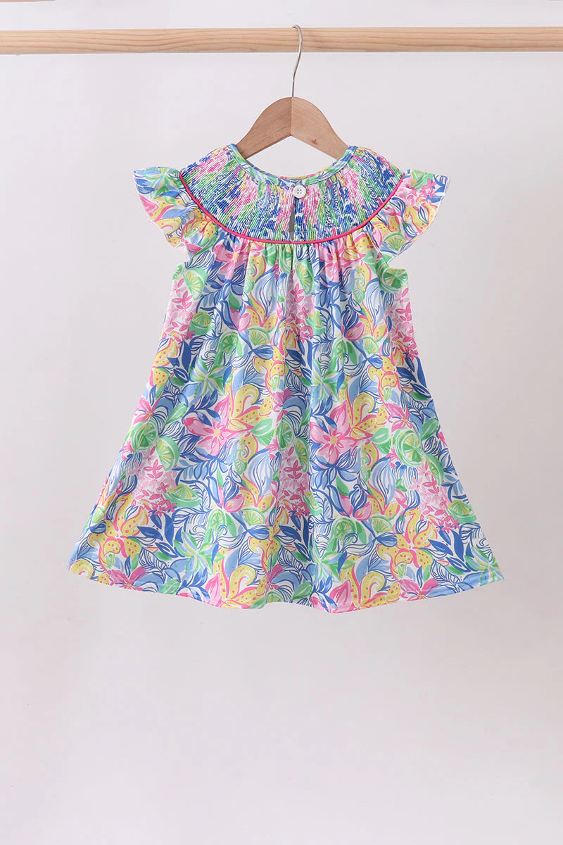 Tropical floral smocked ruffle dress