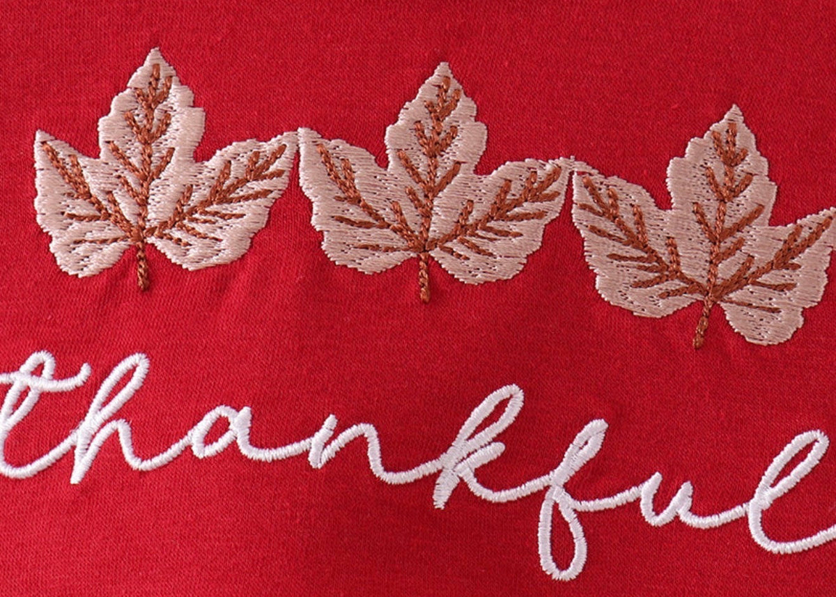 Maroon thankful leaves embroidey gingham bubble